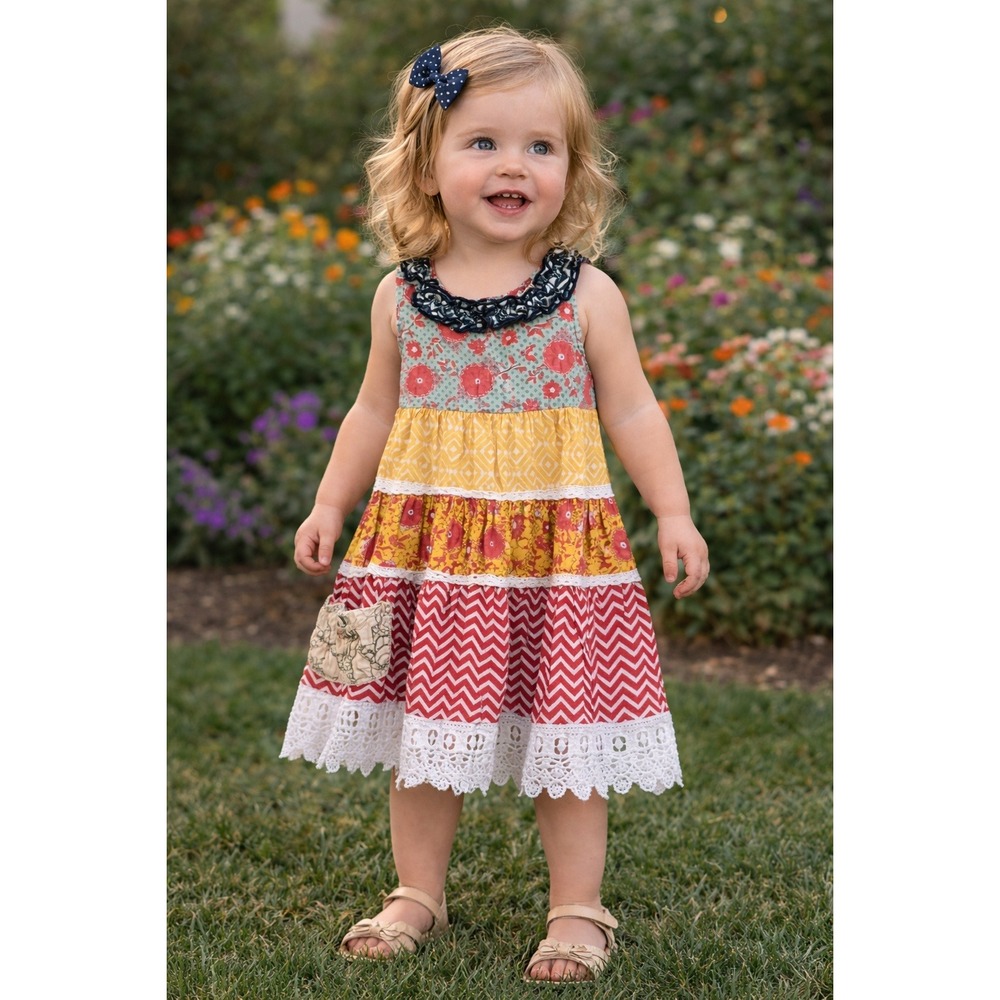 Mustard Pie Dress Tiered Ruffle Patchwork‎ Floral Girl's Size 24M
